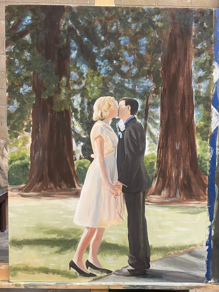 3'x4' scenic painting study - wedding kiss. Acrylic on canvas.